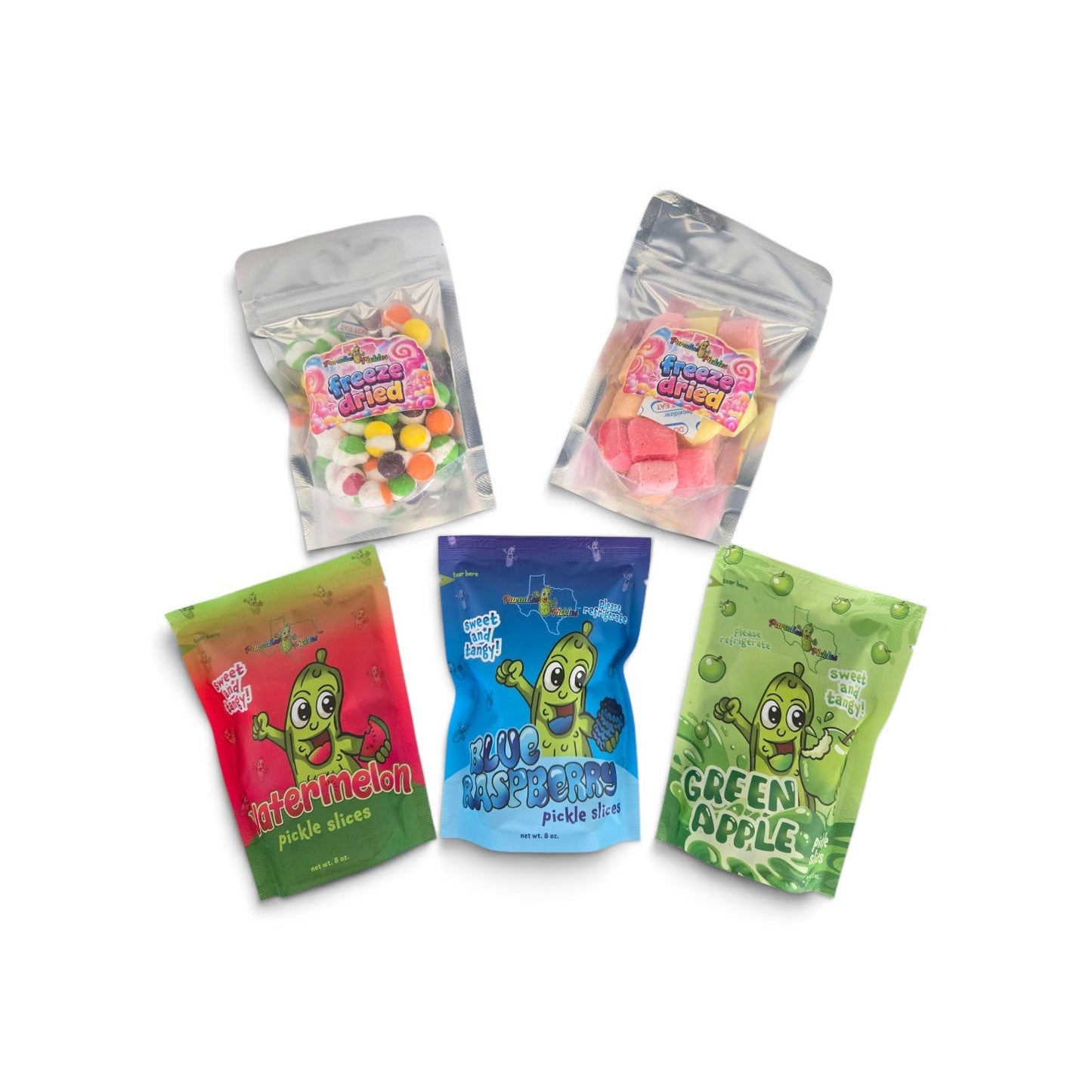 Pickles & Candy Pack! Watermelon, Blue Raspberry, and Green Apple + 2 Freeze Dried Candies!